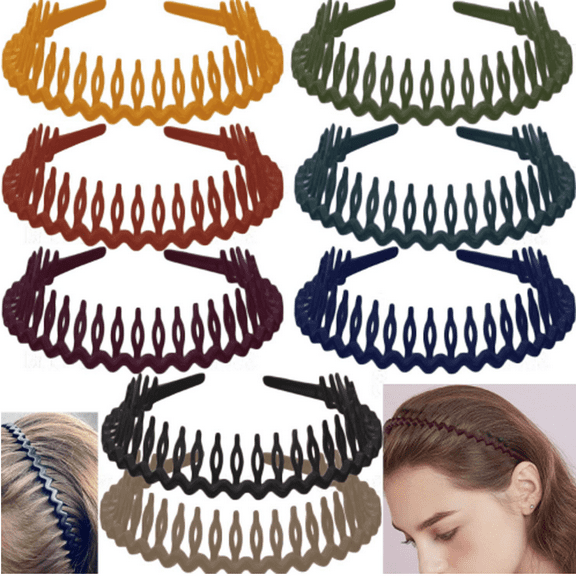 8 Pcs Non Slip Fashion Effortless Plastic Headbands with Teeth Comb Skinny Hair Bands for Women Men Teen Girls,Short Teeth Headbands