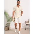 thumbnail image 5 of DARING DIVA Men's Mesh Camp Collar Short Sleeve Button Down Shirt for Summer M Beige, 5 of 7