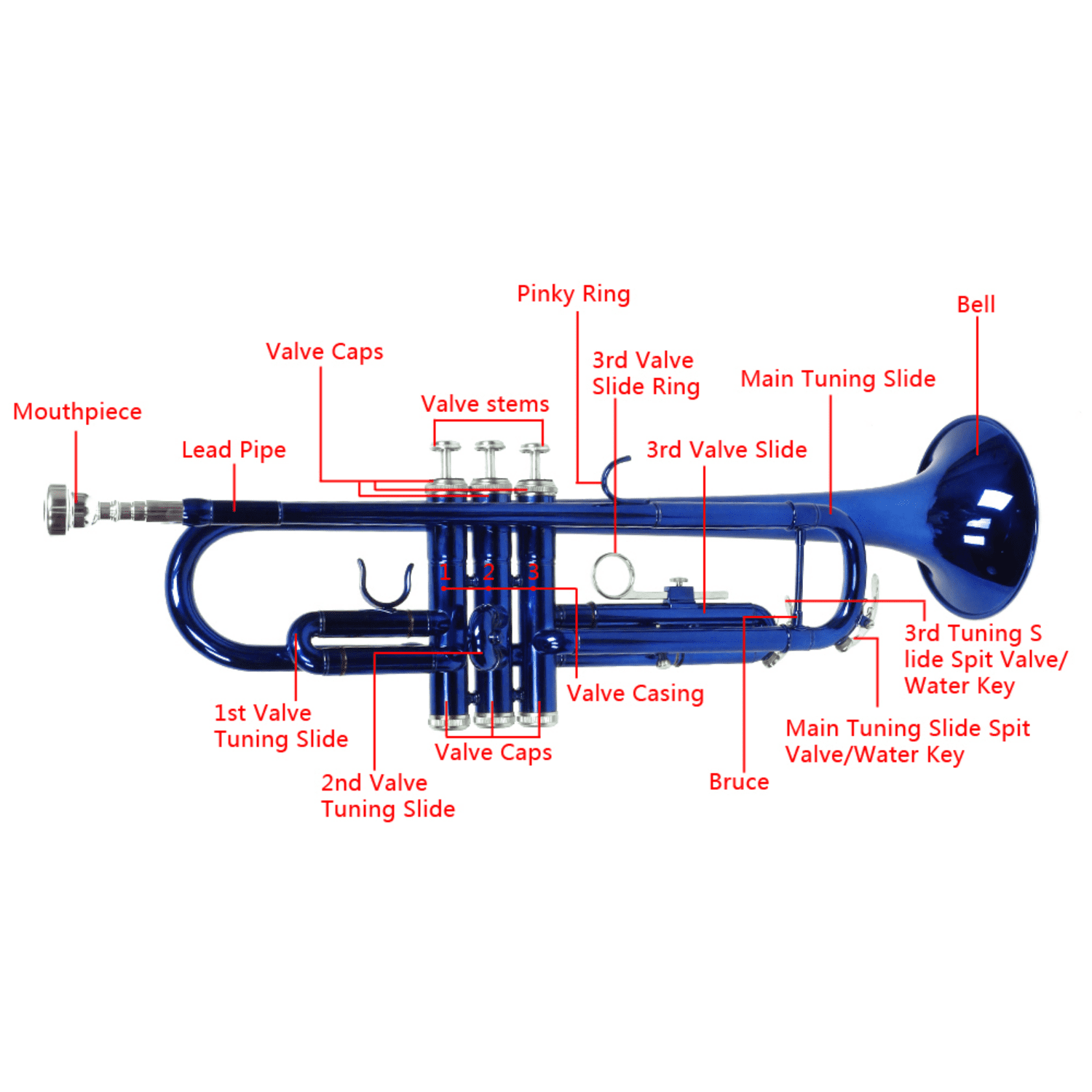 Hassch B Flat Trumpet, Brass Beginner Trumpet with Case, Mouthpiece and Gloves, Blue
