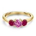 thumbnail image 3 of Gem Stone King 10K Yellow Gold Pink Created Sapphire and Red Created Ruby Engagement Ring for Women | 1.05 Cttw | Round 5MM | Gemstone September Birthstone | Size 8, 3 of 6