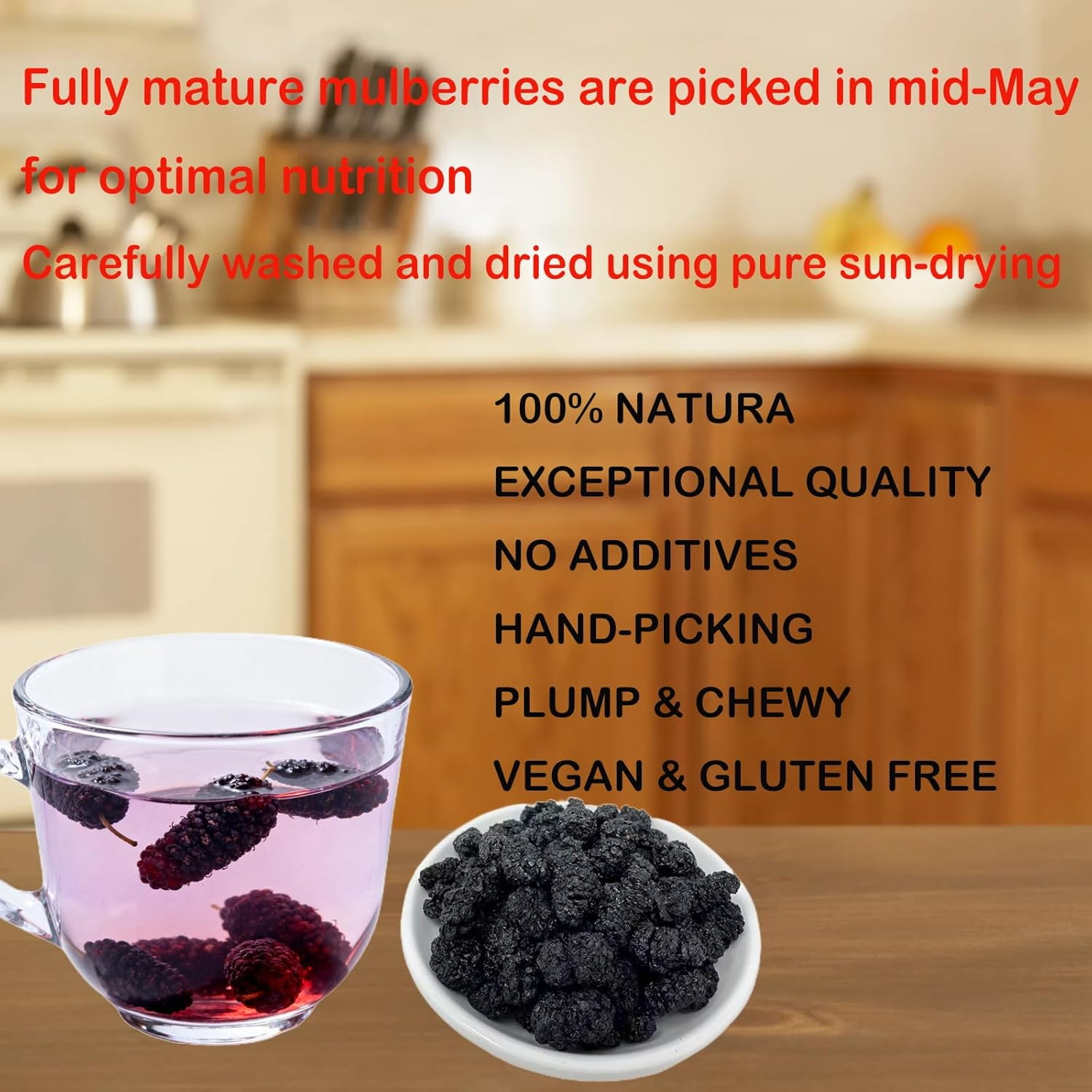 Dried Black Mulberries Top Grade Premium, Wild Black Mulberry Dried Fruit No Sugar Added,Vegan, Natural for Healthy Snacking, Baking,Tea 16OZ/Bag