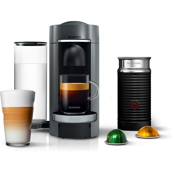 Nespresso VertuoPlus Deluxe Coffee and Espresso Machine by De'Longhi with Milk Frother, Titan,Gray