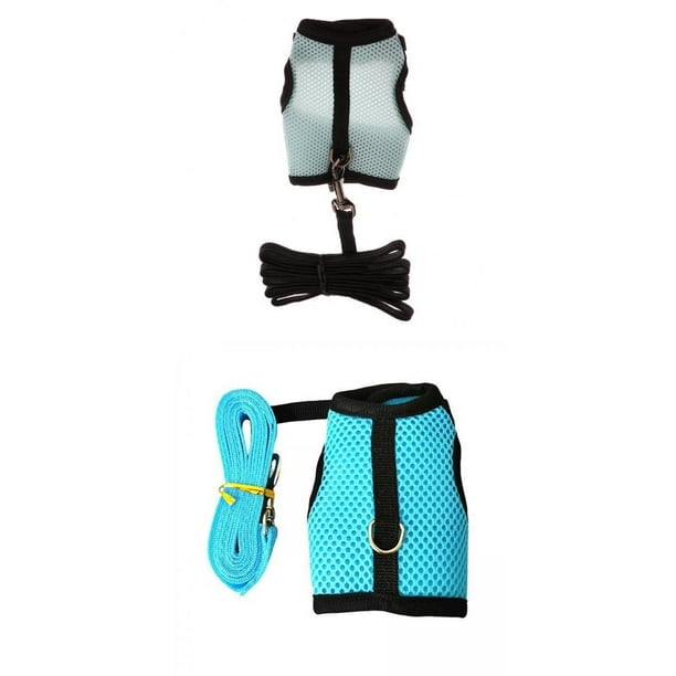 Juego de 2 arneses suaves para conejos con correa ajustable, ropa para pasear ardillas azul claro azul