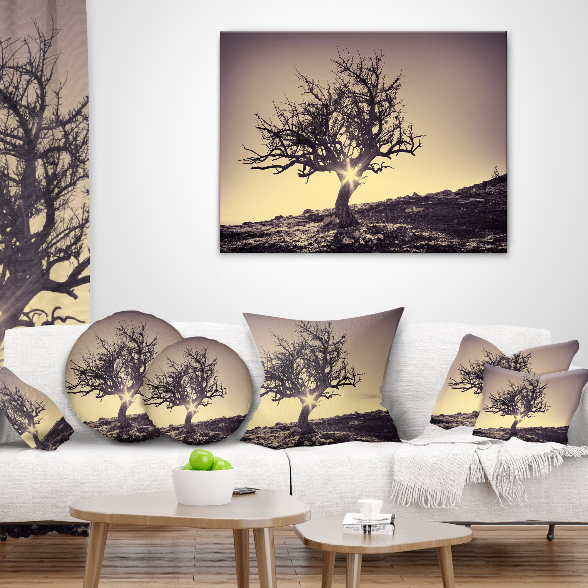 Designart Lonely Grey Tree in Mountain - Landscape Printed Throw Pillow - 16x16