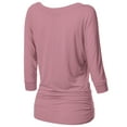 thumbnail image 2 of Thanth Womens Dolman Sleeves V-Neck Solid Shirring Drape Basic Tunic Top, 2 of 4