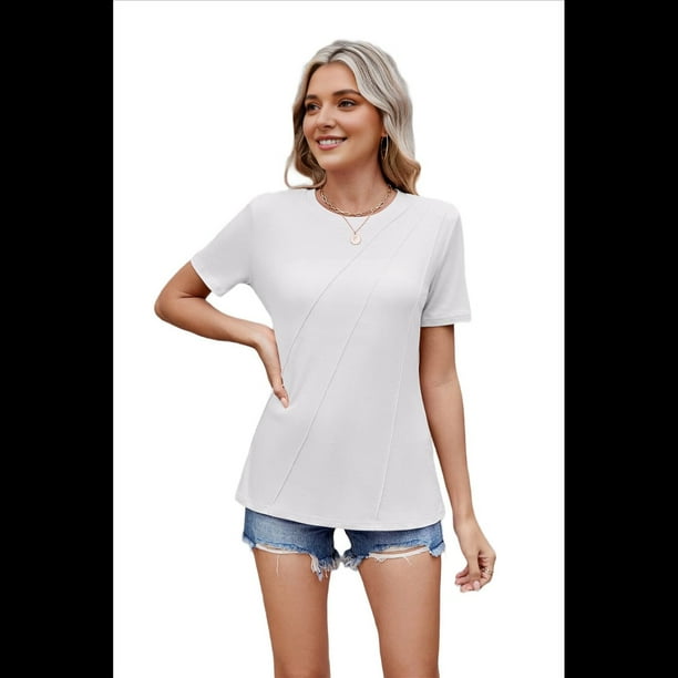 Blusa Informal Holgada de Corta con Cuello Redondo Plisado para Mujer, Color , Talla XL