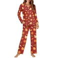 thumbnail image 2 of FOR U DESIGNS Thanksgiving Red Maple Leaf Long Sleeve Button Up Pajama Set Nightwear Sets Button Front Pjs for Women 2PCS Size XS Button Down Jogger Women Sleepwear, 2 of 7