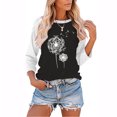 thumbnail image 2 of Pompotops Ladies' O-Neck Casual Printed Color-Blocking Three-Quarter Sleeve Blouse, 2 of 4