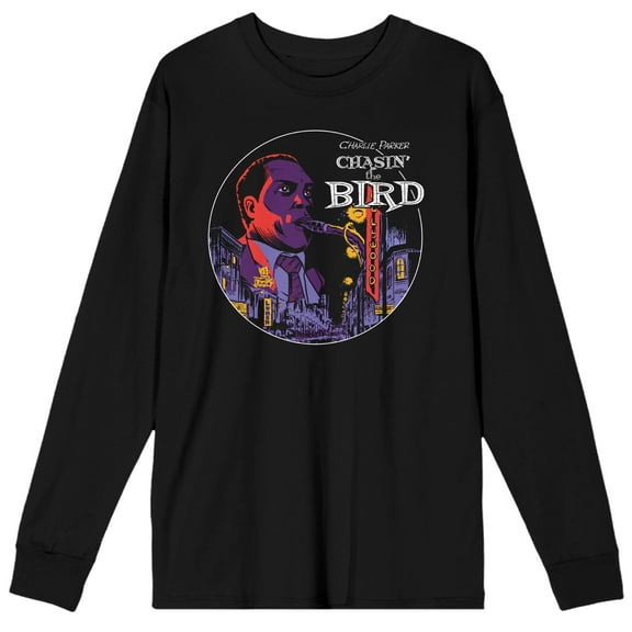 Charlie Parker Playing Saxaphone Chasin' the Bird Adult Black Long Sleeve Tee-XL