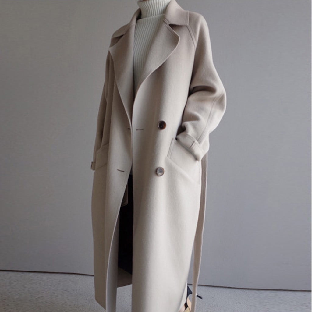 PLAER Womens Gray Cashmere Coat Long Trench Coat Woolen Coat 