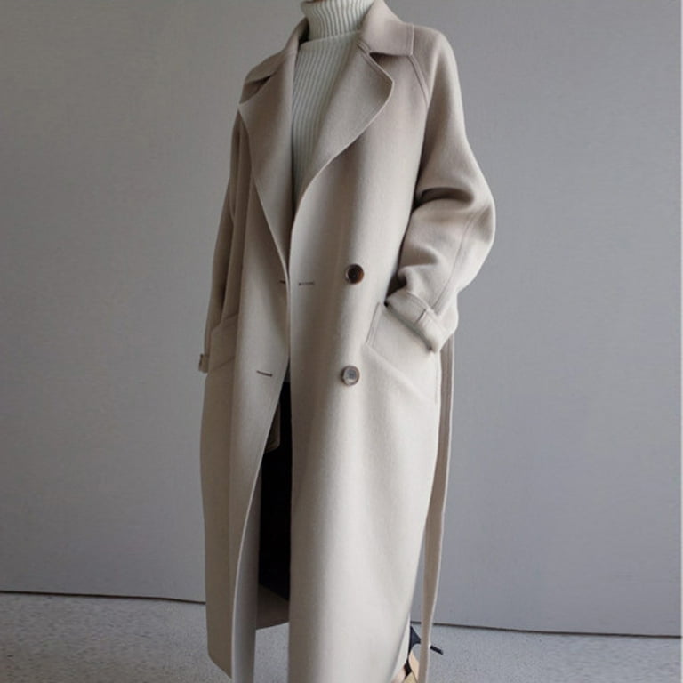 Forestyashe Womens Oversize Lapel Cashmere Wool Blend Belt Trench