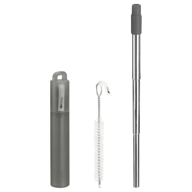 Unique Bargains 1 Set Reusable Telescopic Stainless Steel Straws with Silicone Nozzle, Dark Grey