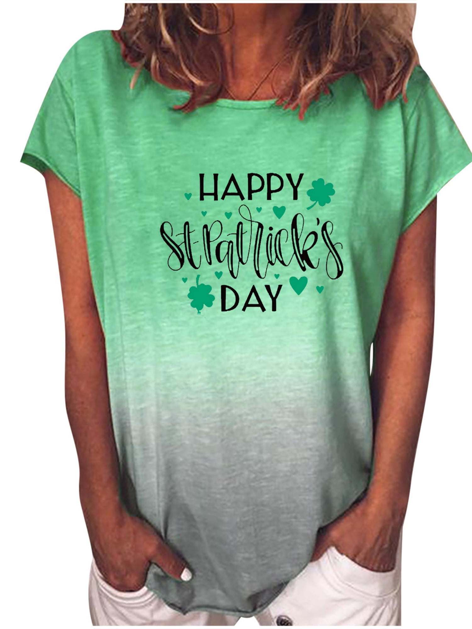 Womens Cute Shirts St Patricks Day Graphic Tees Short Sleeve Crew Neck Loose Fit Shamrock Gnomes Print Tops Blouses 