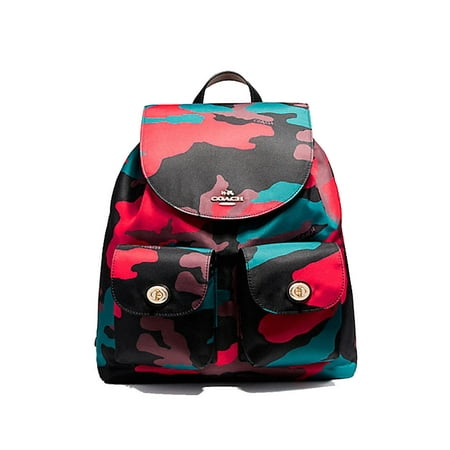 Coach New F11848 Nylon Camo Black Red Backpack Bookbag Bag New F11848 Nylon Camo Black Red Backpack Bookbag Bag Leather Strap