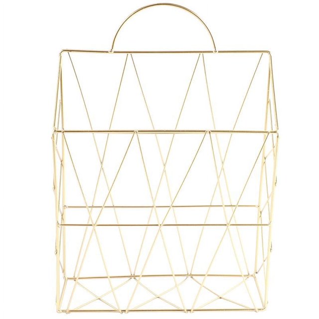 Cesta organizadora con estante de metal, contenedor de almacenamiento, soporte de exhibición, color dorado