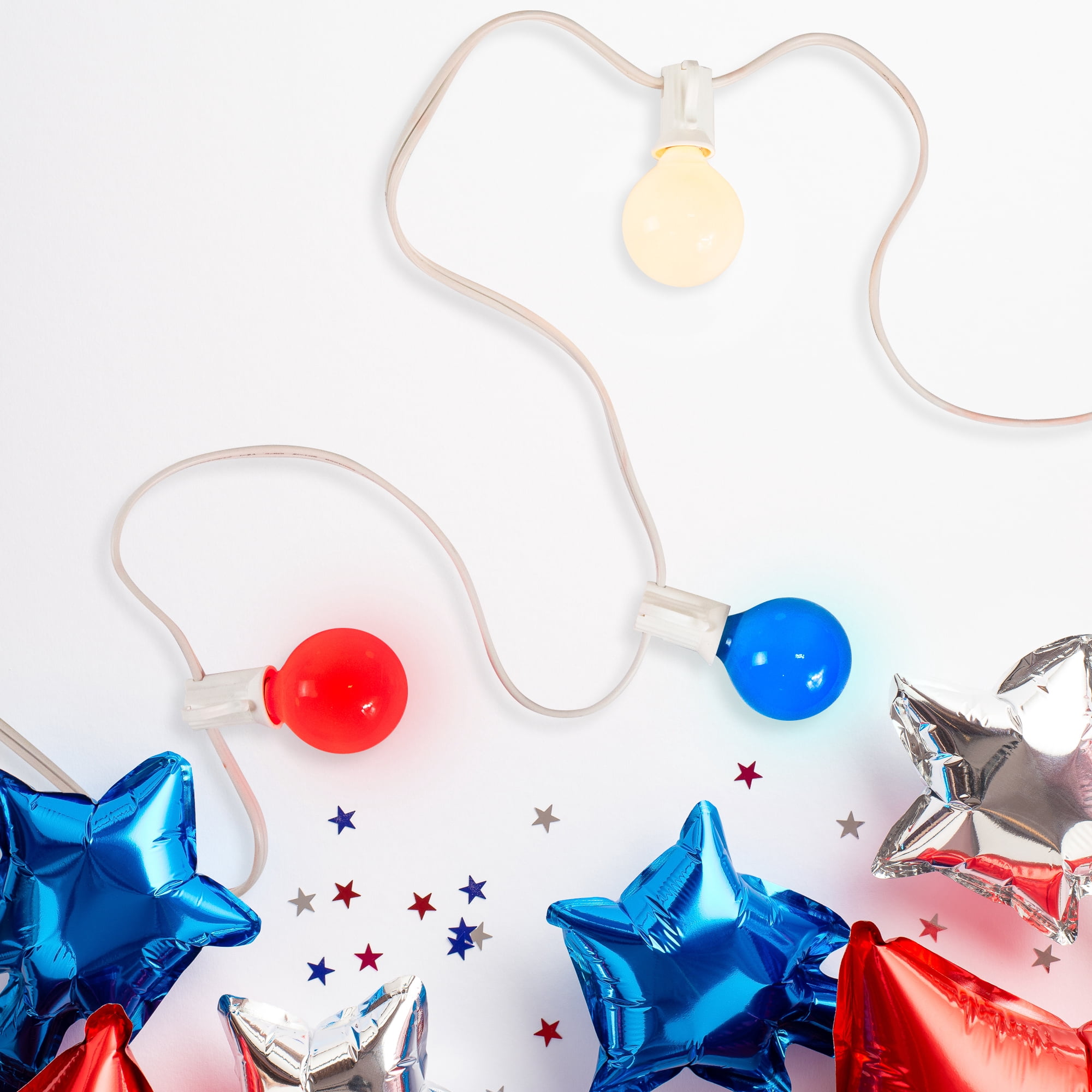 G40 Globe Christmas Light Set - Red White and Blue - 9' White Wire - 10ct