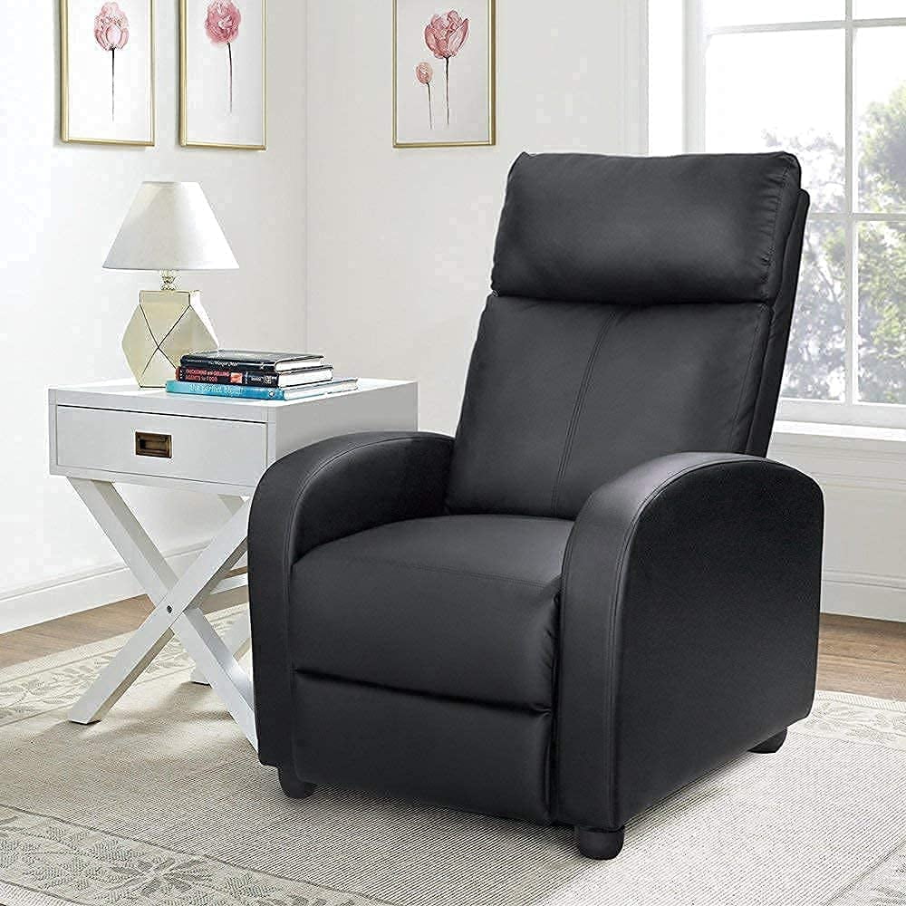 Lacoo Black PU Leather Single Sofa Recliner with Padded Seat and Backrest, Multi-Positions