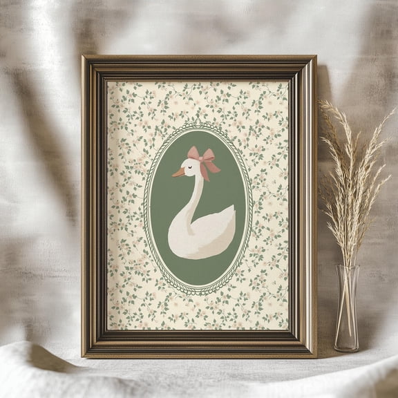 Vintage Swan Nursery Poster Grandmillenial Coquette Aesthetic Poster Trendy Apartment Decor Pink Bow Baby Girl Room Cottagecore Art Home Decor UNFRAMED Poster, Wall Art for Decor, Present, 8x12