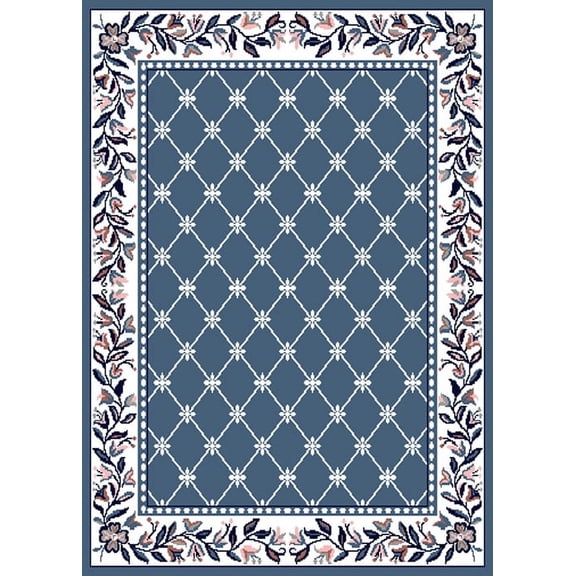 Country Blue Traditional Oriental 6x8 Area Rug Bordered Lines Persian Carpet Rugs - Actual Size 5'2" x 7'4"