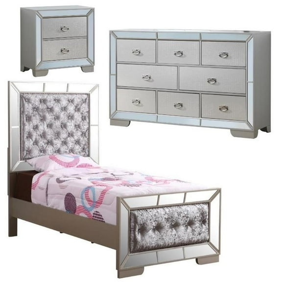 Home Square 3-Piece Set with Twin Panel Bed 8-Drawer Dresser 2-Drawer Nightstand