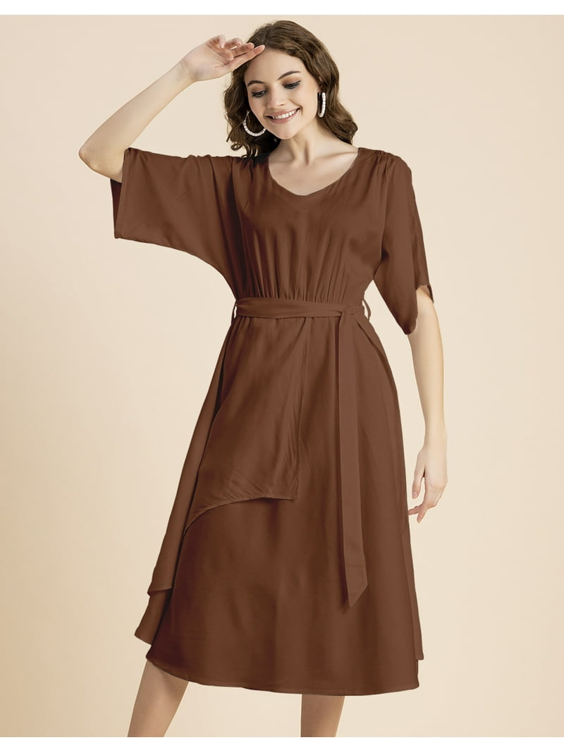 rayon boho dresses Moomaya V Neck Solid Rayon Short Sleeve Maxi Dress