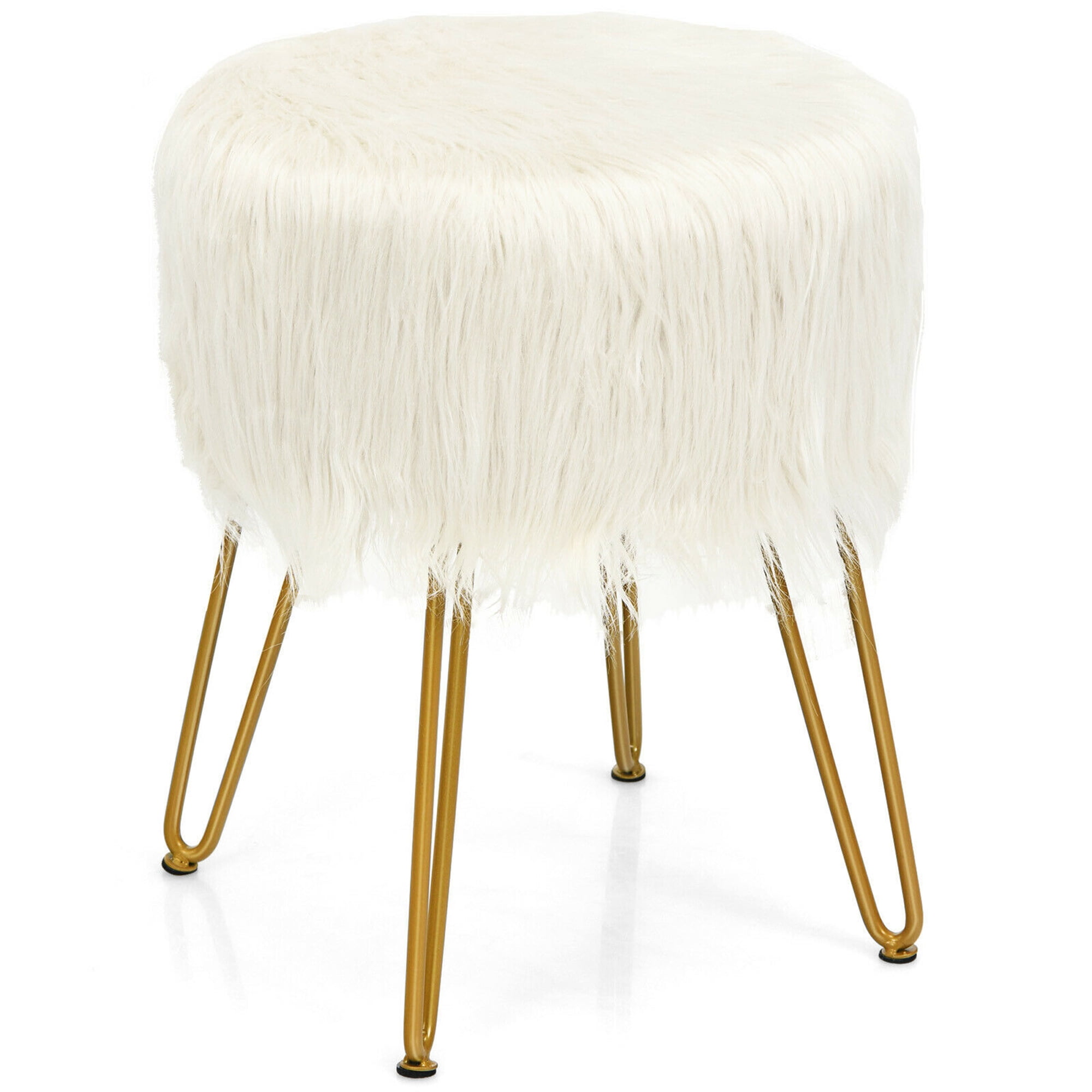 Modern Pink Fluffy Sitting Stool or Foot Stool Ottoman Pouffe with Padded Seat 