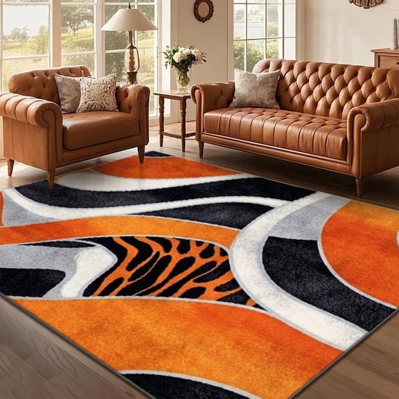 Multicolor Abstract Swirl Area Rug, Soft Non-Slip Machine
