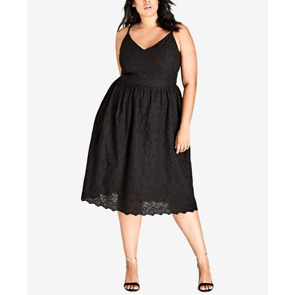 City Chic Trendy Plus Size Cotton Embroidered Fit & Flare Dress Black 14W