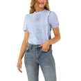 thumbnail image 1 of INSPIRE CHIC Women's Mock Neck Sleeveless Lace Work Office Button Down Shirt M Blue, 1 of 7