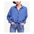 thumbnail image 1 of FREE PEOPLE $98 Womens New 1252 Blue Sunstreaks Tie Front Long Sleeve Top S B+B, 1 of 4