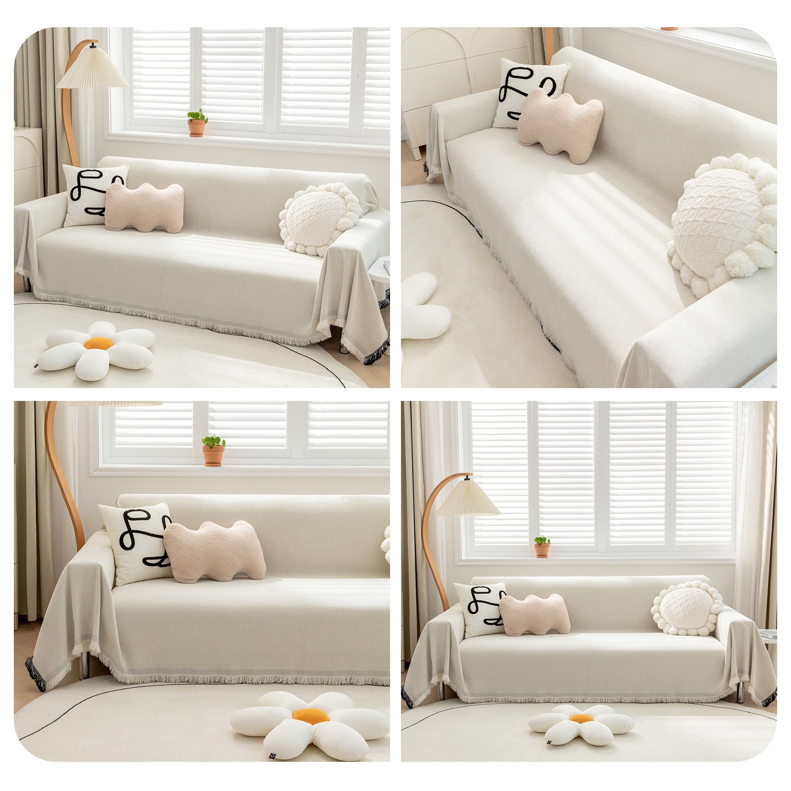 Lovote Water-Resistant Couch Cover Blanket Extra Large Sofa Blanket Strong & Sturdy Sofa Cover for Furniture Protect Machine Washable Farmhouse Style Blanket Sofa Home Decor (White, 91'' x 118'')