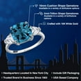 thumbnail image 2 of Gem Stone King 10K White Gold 3-Stone Ring Cushion London Blue Topaz and Moissanite (6.14 Cttw, Size 7), 2 of 6