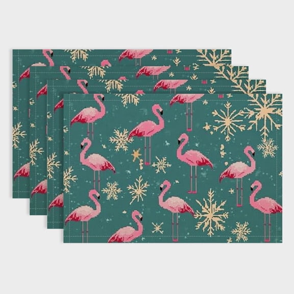 BCIIG Christmas Set of 4 Flamingo for Dining Table Indoor Outdoor Kitchen Tropical Flamingo Pattern Table Mats Xmas Theme Decor Table Place Mats Kitchen Dining Table 18x12in