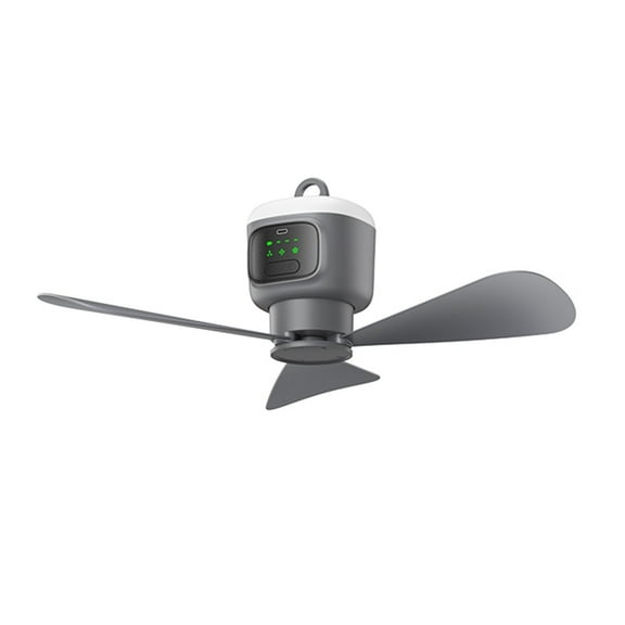USB Rechargeable Hanging Fan With Remote 3 Speed Setting Quiet Operating LED Light For Camping Tents Outdoor Bedrooms