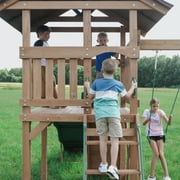 Backyard Discovery Lightning Ridge Cedar Wood Swing Set, Slide, Deck, Rock Wall, Sandbox