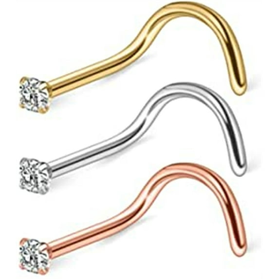 Briana Williams 20G Nose Rings Surgical Steel Clear CZ Nose Screw Stud Rings Piercing Jewelry