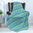 thumbnail image 4 of Vintage Stripe Soft Flannel Fleece Throw Blanket, Grunge Funny Horizontal Stripes in Green and Blue Tones Pattern, Cozy Plush for Indoor and Outdoor Use, 70" x 90", Multicolor, by Ambesonne, 4 of 5