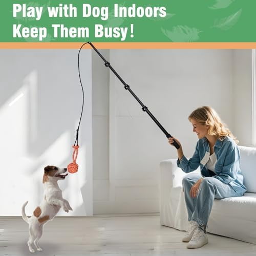 Flirt Pole for Dogs Heavy Duty 48inch Extendable Aluminum Alloy Dog Flirt Pole for Large/Medium/Small Gogs,Interactive Dog Toys for Indoor/Outdoor