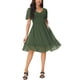 thumbnail image 1 of Vestidos de gasa midi fluidos para mujer, verano, con cuello en V fruncido, mangas cortas con volantes, vestido mini casual, verde militar M, 1 of 1