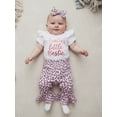 thumbnail image 4 of BemeyourBBs Aunties Bestie Baby Clothes Newborn Baby Girl Spring Summer Outfits Letter Short Sleeve Romper with Leopard Bell Bottoms Flare Pants Set and Bow Headband, 4 of 8