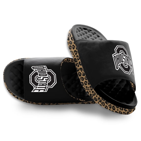 Women's ISlide Black Ohio State Buckeyes Cheetah Dip Motive Slide Sandals