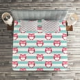 thumbnail image 2 of Ambesonne Owl Quilted Coverlet 3 Pcs, Flower Eyes Positive Mood, King Size, Turquoise Pink, 2 of 2