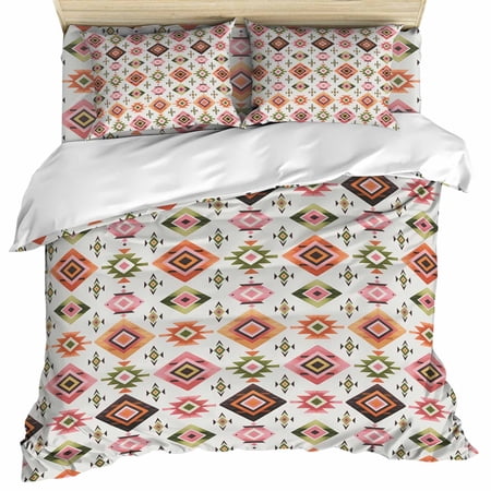 Boho Geometric Set of 4 Bedding Quilt Covers Modern Abstract Art Ethnic Rhombus 4-Piece Bed Sheet Set with Extra Soft Bed Sheets Quilt Cover Pillowcase Queen