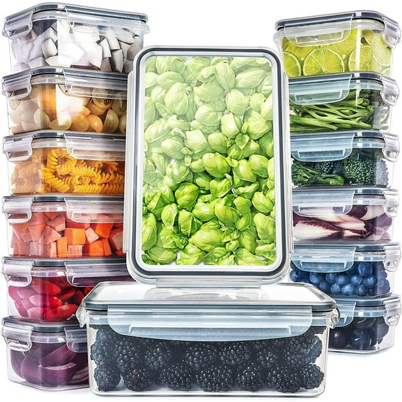 14-Piece Food storage Containers Set with Lids, Plastic Leak-Proof BPA-Free Containers for Kitchen Organization, Meal Prep, Lunch Containers
