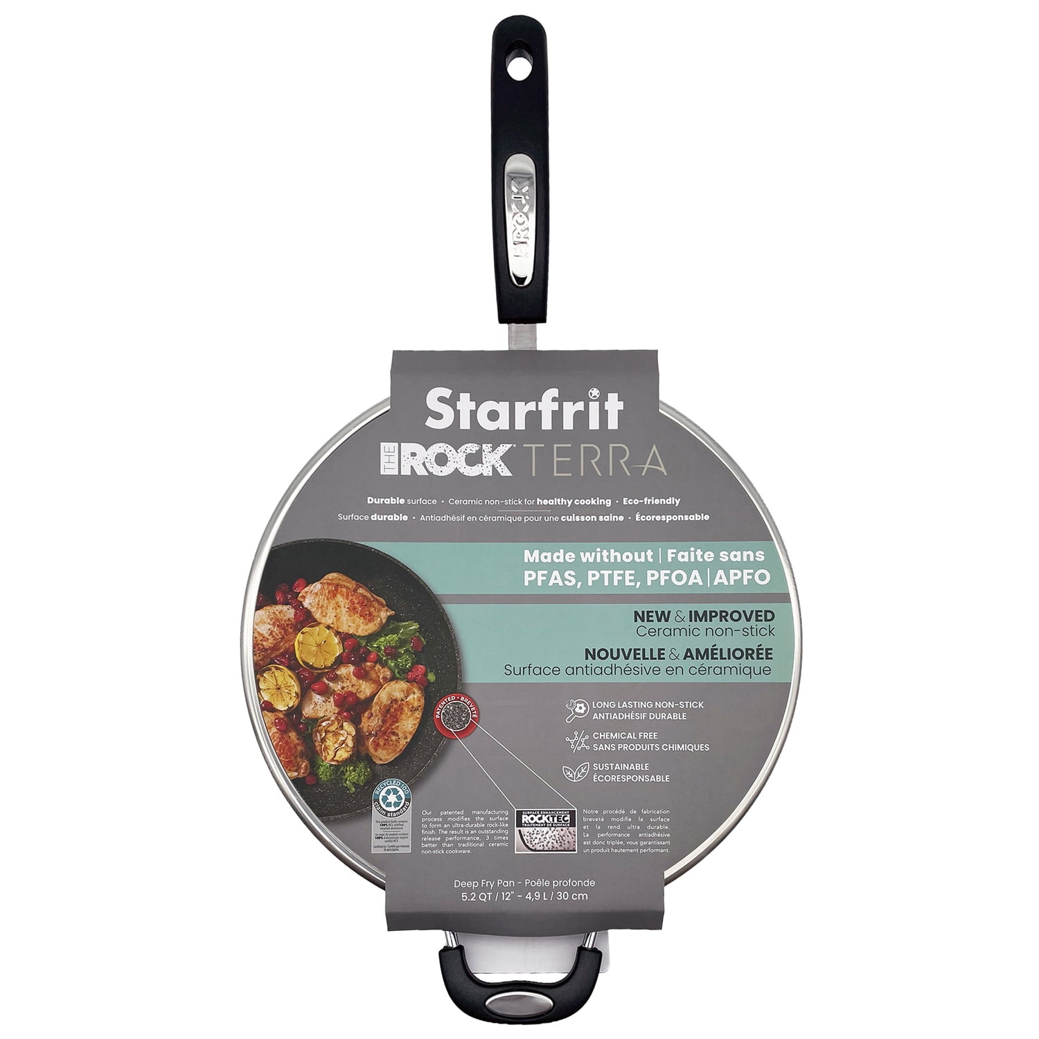 THE ROCK by Starfrit Terra Black Marble 12-In. Non-Stick PFOA-Free Deep Fry Pan with Lid and Bakelite Handle