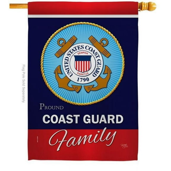 Breeze Decor H108413-BO 28 x 40 in. Coast Guard Proudly Family House Flag with Armed Forces Double-Sided Decorative Vertical Flags Decoration Banner Garden Yard Gift
