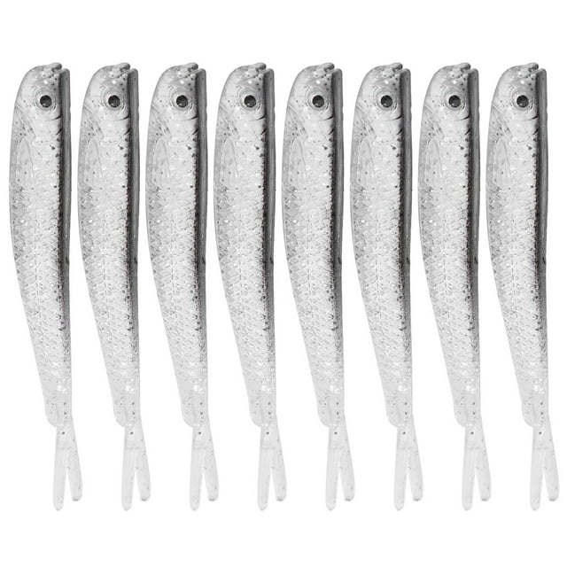 8PCS Señuelo de pesca suave de silicona ecológica avanzada Super simulación Peces negros pequeños Cebo artificial para agua dulce Agua de mar en general