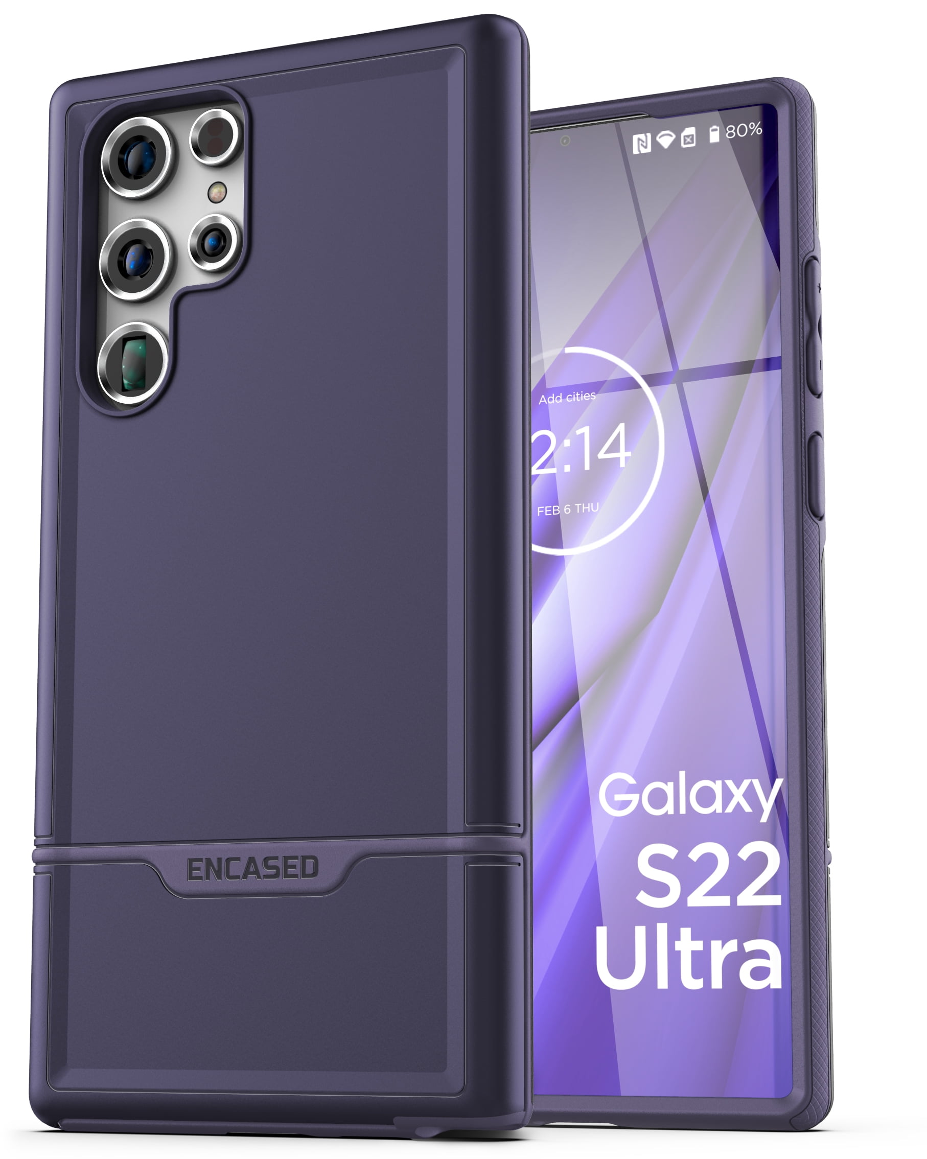 Encased Designed Rebel Series for Samsung Galaxy S22 Ultra Case, Protective Heavy Duty Phone Case - Purple
