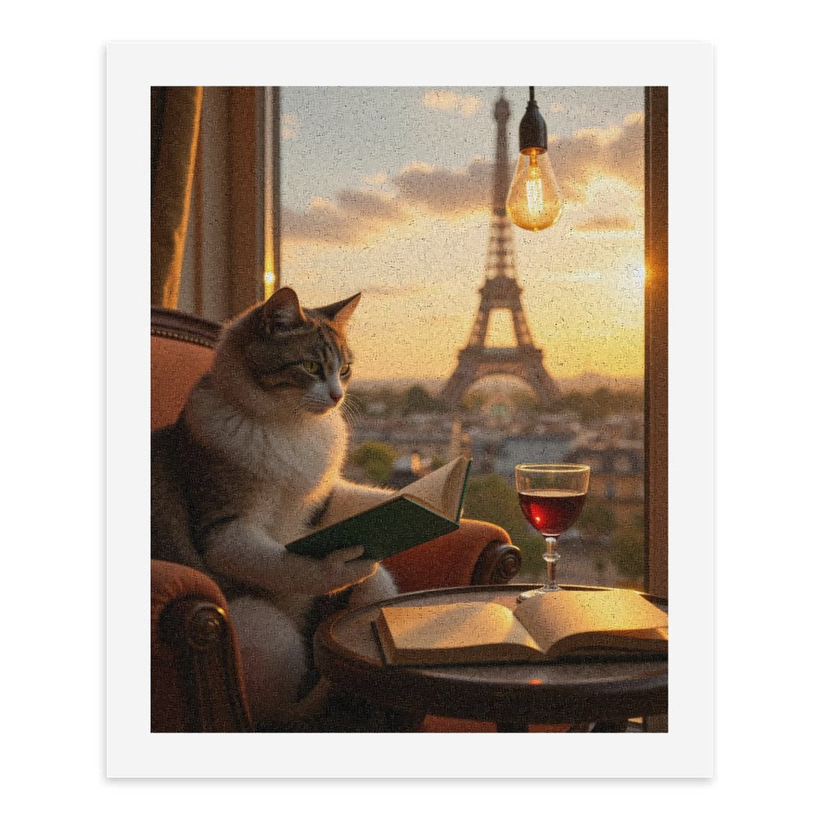 Paint by Numbers Kit for Adults, Cat Reading By Parisian Sunset Paint by Numbers, Easy Paint by Numbers Kit for Adults Beginner, DIY Adult Paint by Number Kits on Canvas, 12x16in Home Decor