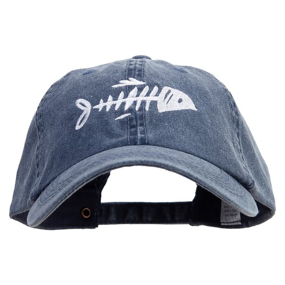 Fish Bone Embroidered Big Size Washed Pigment Dyed Cap - Navy XL-3XL